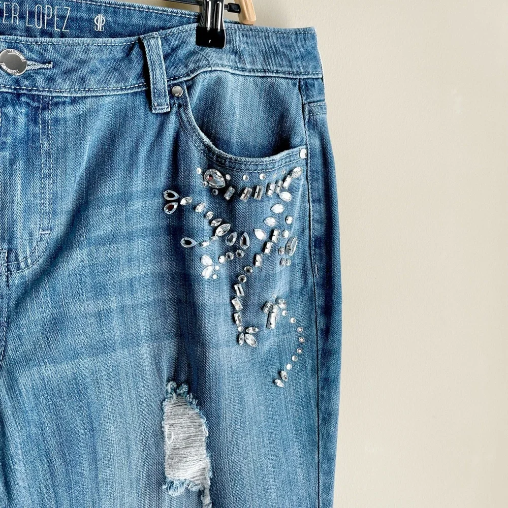 NWOT Jennifer Lopez Jeweled Embellished Boyfriend Capri Jeans - Picture 3 of 6